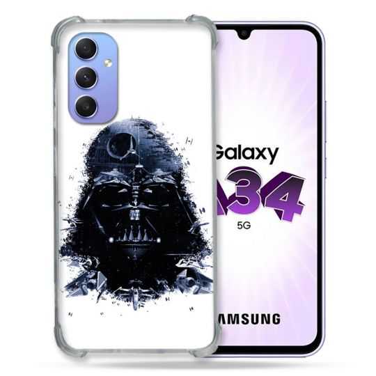 Coque Renforcée En Verre Trempé Pour Samsung Galaxy A34 5G Star Wars - Dark Vador Blanc