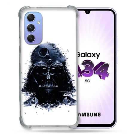 Coque Renforcée En Verre Trempé Pour Samsung Galaxy A34 5G Star Wars - Dark Vador Blanc