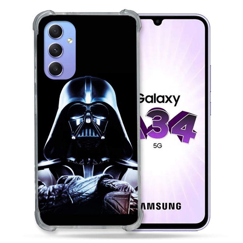 Coque Renforcée En Verre Trempé Pour Samsung Galaxy A34 5G Star Wars - Dark Vador Noir
