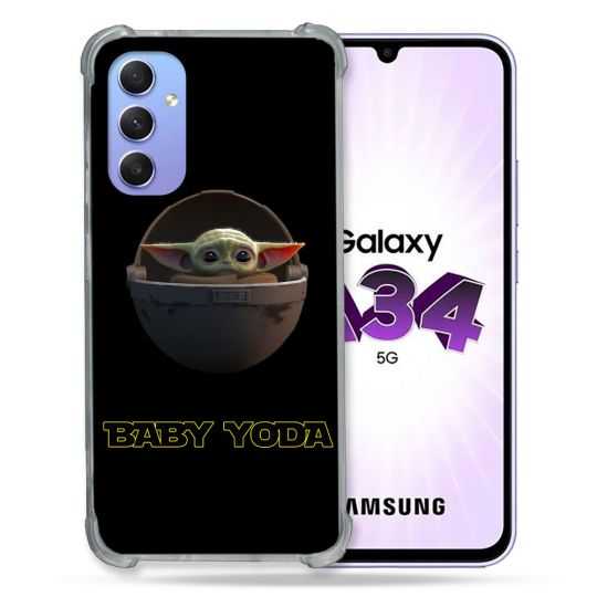 Coque Renforcée En Verre Trempé Pour Samsung Galaxy A34 5G Star Wars - Yoda bebe noir