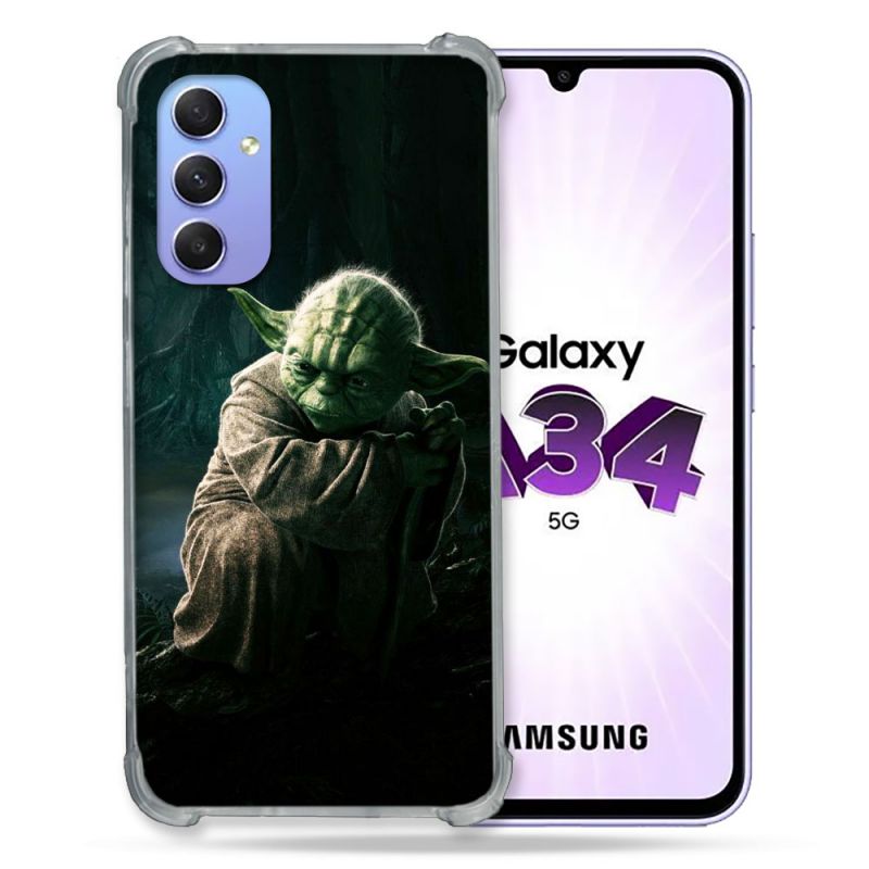Coque Renforcée En Verre Trempé Pour Samsung Galaxy A34 5G Star Wars - Yoda sombre