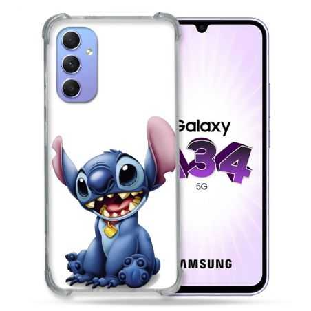 Coque Renforcée En Verre Trempé Pour Samsung Galaxy A34 5G Stitch Blanc