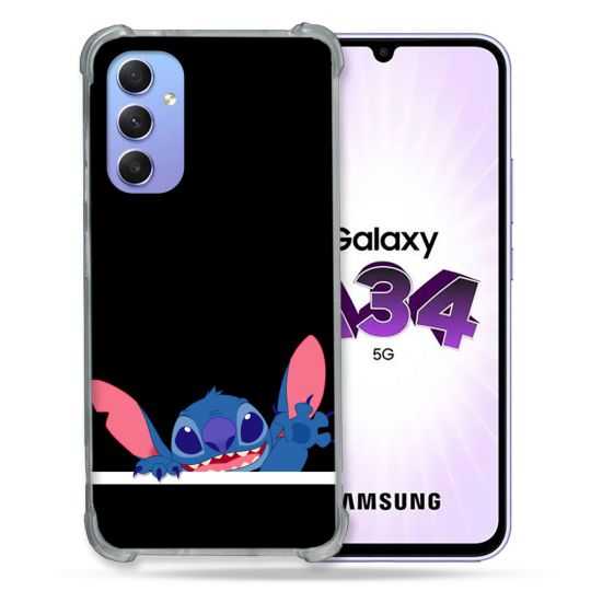 Coque Renforcée En Verre Trempé Pour Samsung Galaxy A34 5G Stitch Noir