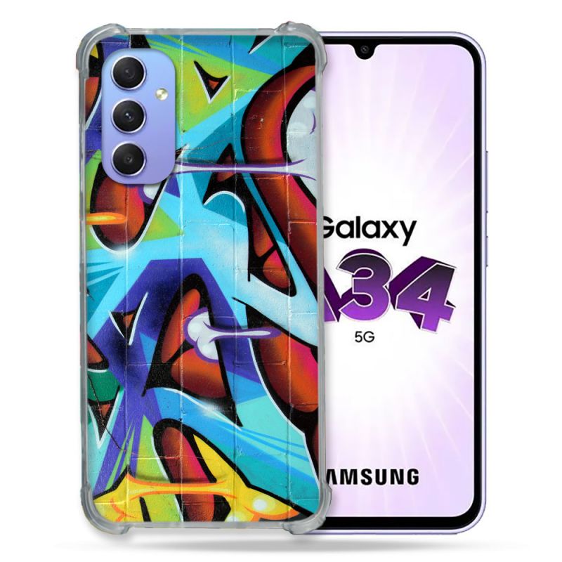 Coque Renforcée En Verre Trempé Pour Samsung Galaxy A34 5G Street Art Graf Color