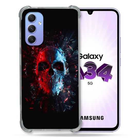 Coque Renforcée En Verre Trempé Pour Samsung Galaxy A34 5G Tete de Mort Deflagration