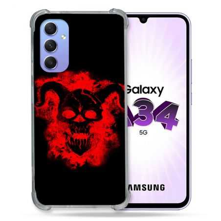 Coque Renforcée En Verre Trempé Pour Samsung Galaxy A34 5G Tete de Mort Diable