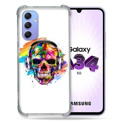 Coque Renforcée En Verre Trempé Pour Samsung Galaxy A34 5G Tete de Mort Tag