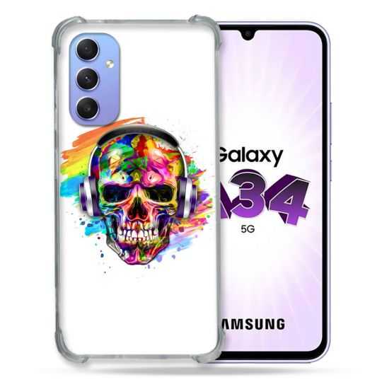 Coque Renforcée En Verre Trempé Pour Samsung Galaxy A34 5G Tete de Mort Tag