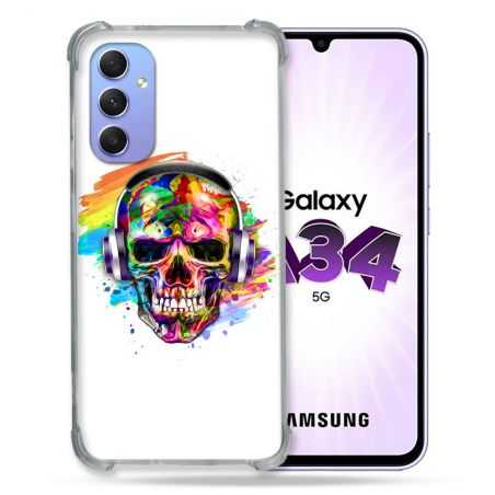 Coque Renforcée En Verre Trempé Pour Samsung Galaxy A34 5G Tete de Mort Tag