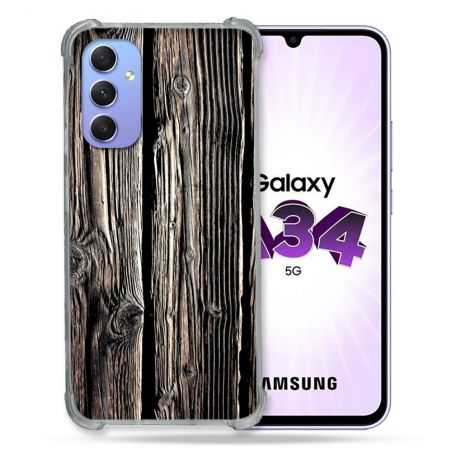 Coque Renforcée En Verre Trempé Pour Samsung Galaxy A34 5G Texture Bois