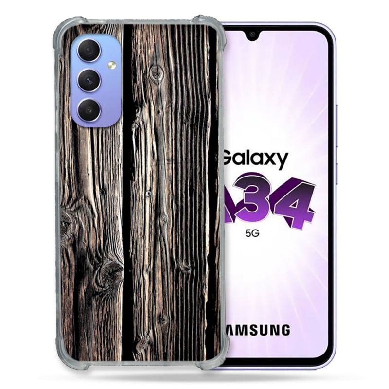 Coque Renforcée En Verre Trempé Pour Samsung Galaxy A34 5G Texture Bois