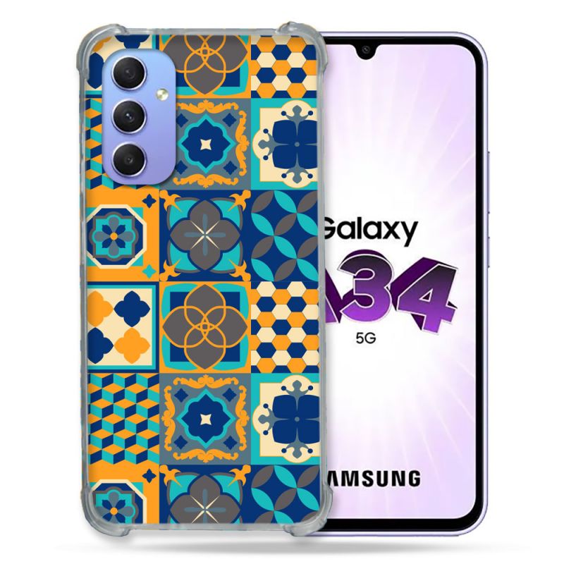 Coque Renforcée En Verre Trempé Pour Samsung Galaxy A34 5G Texture Carreau Ciment Orange