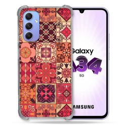 Coque Renforcée En Verre Trempé Pour Samsung Galaxy A34 5G Texture Carreau Ciment Rouge