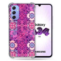 Coque Renforcée En Verre Trempé Pour Samsung Galaxy A34 5G Texture Carreau Ciment Violet