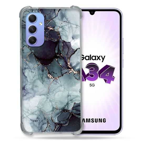 Coque Renforcée En Verre Trempé Pour Samsung Galaxy A34 5G Texture Marbre Gris