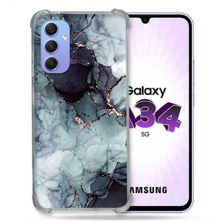 Coque Renforcée En Verre Trempé Pour Samsung Galaxy A34 5G Texture Marbre Gris