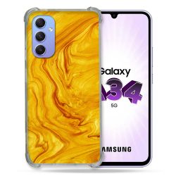 Coque Renforcée En Verre Trempé Pour Samsung Galaxy A34 5G Texture Marbre Jaune