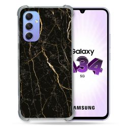 Coque Renforcée En Verre Trempé Pour Samsung Galaxy A34 5G Texture Marbre Noir