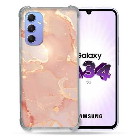 Coque Renforcée En Verre Trempé Pour Samsung Galaxy A34 5G Texture Marbre Rose