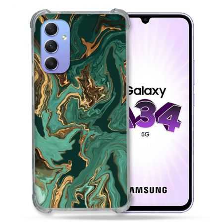 Coque Renforcée En Verre Trempé Pour Samsung Galaxy A34 5G Texture Marbre Vert
