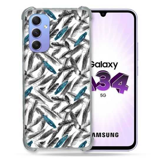 Coque Renforcée En Verre Trempé Pour Samsung Galaxy A34 5G Texture Plume Canard