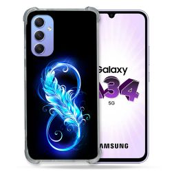 Coque Renforcée En Verre Trempé Pour Samsung Galaxy A34 5G Texture Plume Infini Bleu
