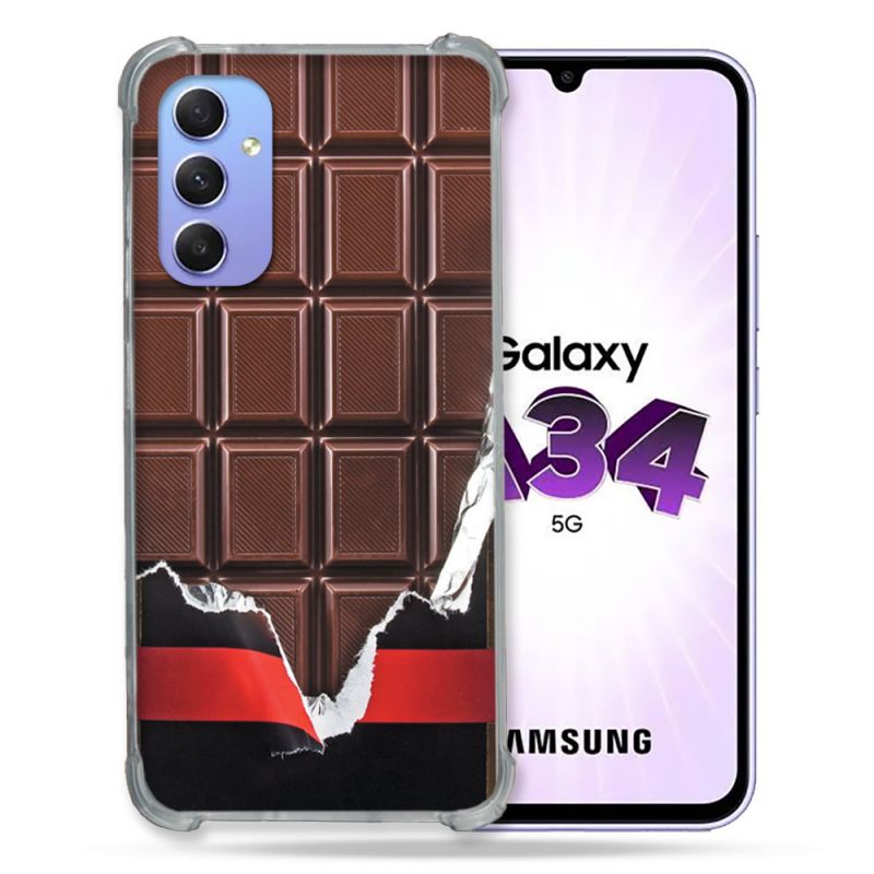Coque Renforcée En Verre Trempé Pour Samsung Galaxy A34 5G Texture Trompe Oeil Chocolat