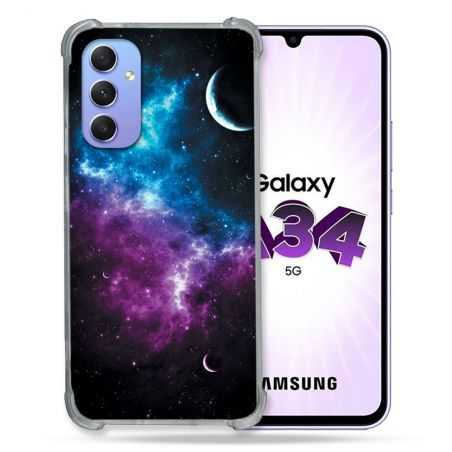 Coque Renforcée En Verre Trempé Pour Samsung Galaxy A34 5G Univers Bleu Violet