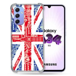 Coque Renforcée En Verre Trempé Pour Samsung Galaxy A34 5G Voyage Angleterre Blanc
