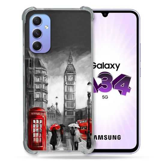 Coque Renforcée En Verre Trempé Pour Samsung Galaxy A34 5G Voyage Angleterre Londres Vintage