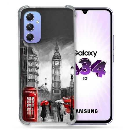 Coque Renforcée En Verre Trempé Pour Samsung Galaxy A34 5G Voyage Angleterre Londres Vintage