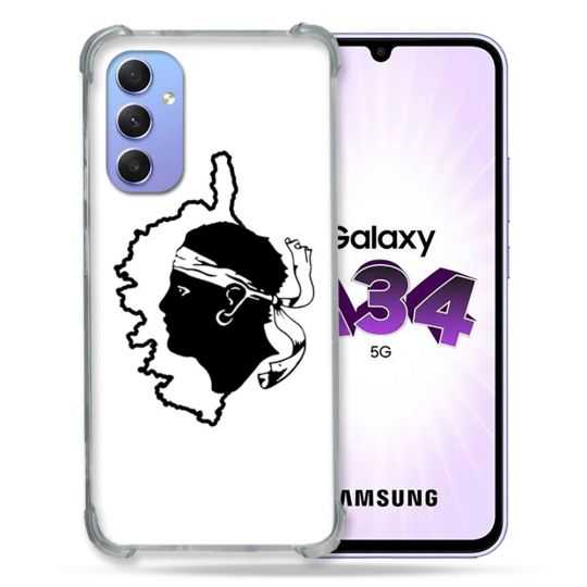 Coque Renforcée En Verre Trempé Pour Samsung Galaxy A34 5G Voyage Corse Blanc