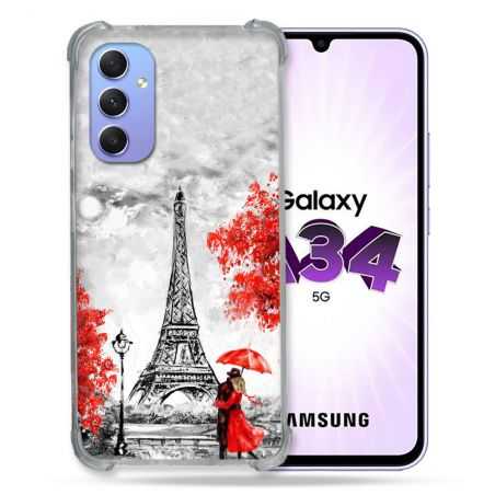 Coque Renforcée En Verre Trempé Pour Samsung Galaxy A34 5G Voyage France Paris Rouge