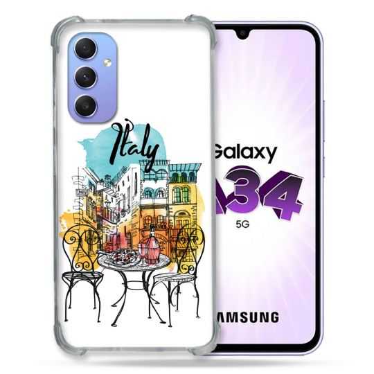 Coque Renforcée En Verre Trempé Pour Samsung Galaxy A34 5G Voyage Italie Vintage