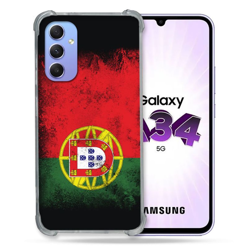 Coque Renforcée En Verre Trempé Pour Samsung Galaxy A34 5G Voyage Portugal Drapeau