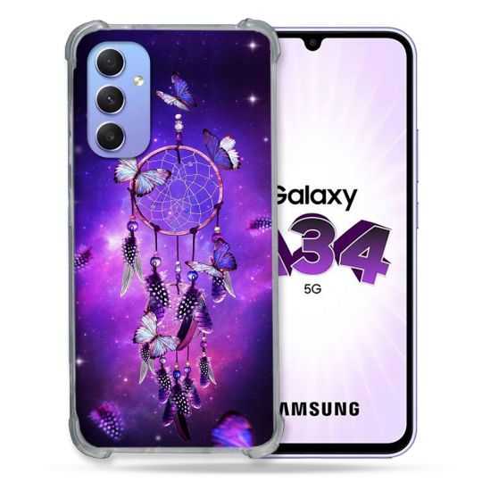 Coque Renforcée En Verre Trempé Pour Samsung Galaxy A34 5G Zen Attrape Reve Papillon