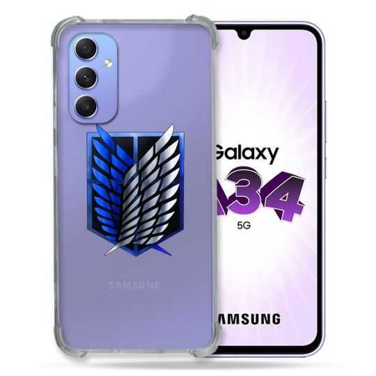 Coque Renforcée En Verre Trempé Transparente Pour Samsung Galaxy A34 5G Attaque Titan Logo