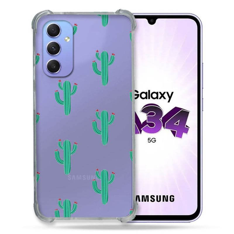 Coque Renforcée En Verre Trempé Transparente Pour Samsung Galaxy A34 5G Cactus