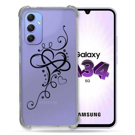Coque Renforcée En Verre Trempé Transparente Pour Samsung Galaxy A34 5G Cœur infini