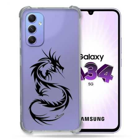 Coque Renforcée En Verre Trempé Transparente Pour Samsung Galaxy A34 5G Dragon Noir