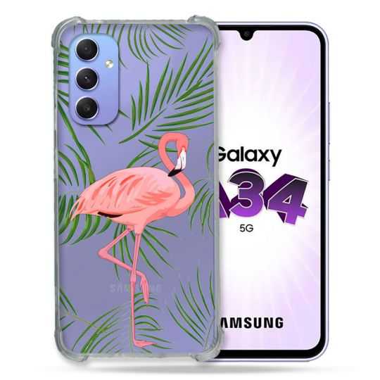 Coque Renforcée En Verre Trempé Transparente Pour Samsung Galaxy A34 5G Flamant Rose