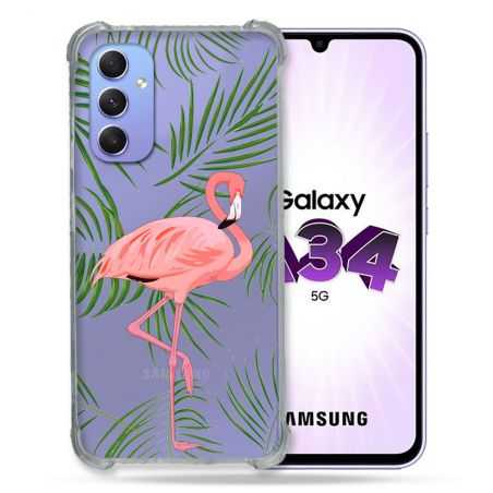 Coque Renforcée En Verre Trempé Transparente Pour Samsung Galaxy A34 5G Flamant Rose