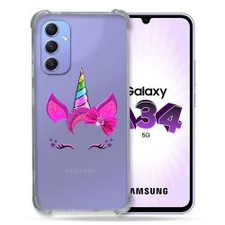 Coque Renforcée En Verre Trempé Transparente Pour Samsung Galaxy A34 5G Licorne Paillette