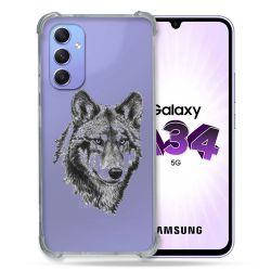 Coque Renforcée En Verre Trempé Transparente Pour Samsung Galaxy A34 5G Loup