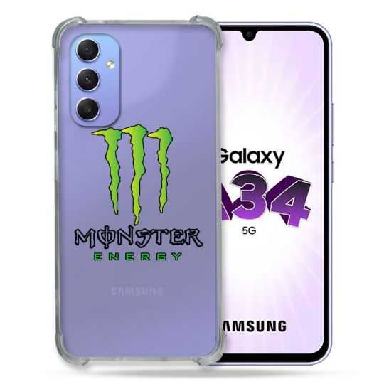 Coque Renforcée En Verre Trempé Transparente Pour Samsung Galaxy A34 5G Monster Energy