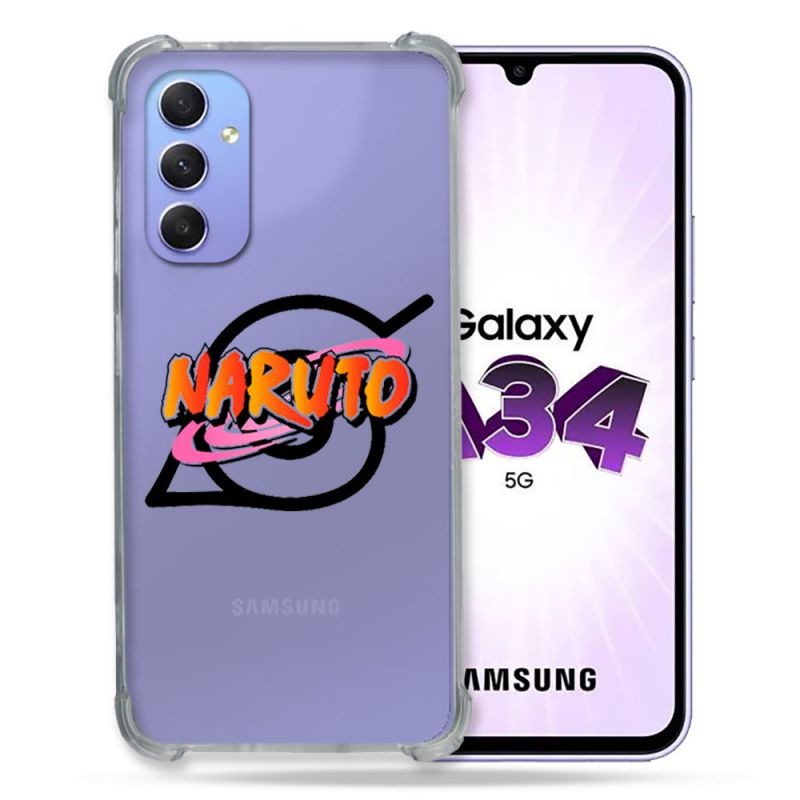 Coque Renforcée En Verre Trempé Transparente Pour Samsung Galaxy A34 5G Naruto Logo