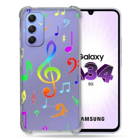 Coque Renforcée En Verre Trempé Transparente Pour Samsung Galaxy A34 5G Note Musique Colore