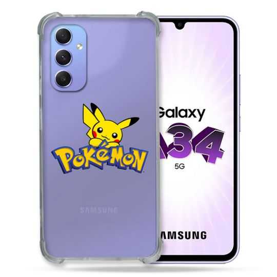 Coque Renforcée En Verre Trempé Transparente Pour Samsung Galaxy A34 5G Pokemon