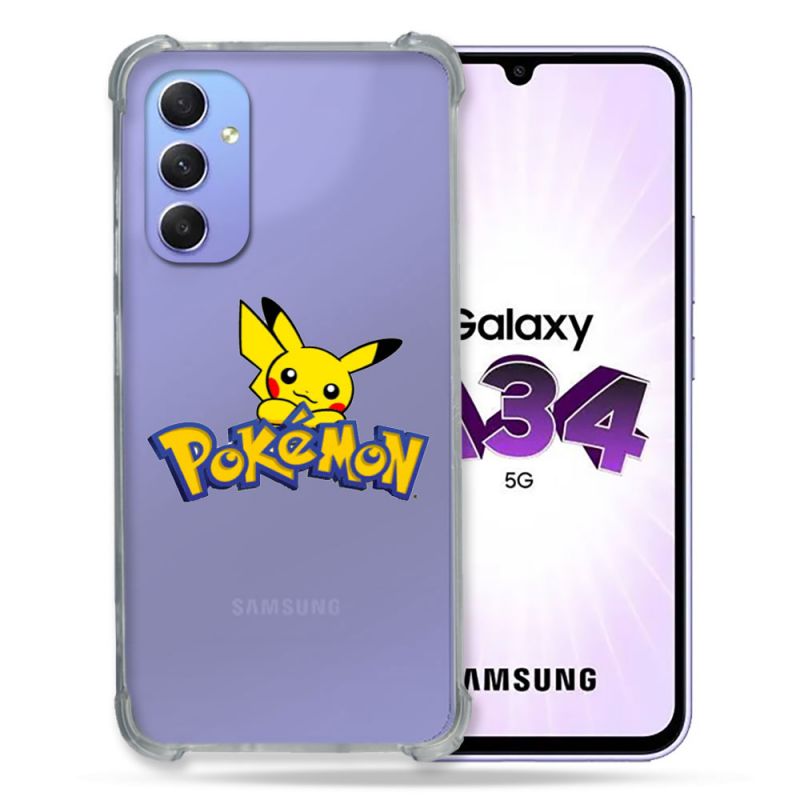 Coque Renforcée En Verre Trempé Transparente Pour Samsung Galaxy A34 5G Pokemon