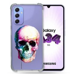 Coque Renforcée En Verre Trempé Transparente Pour Samsung Galaxy A34 5G Skull Head Crane Colore